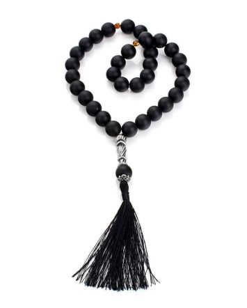 Muslim 33 Ball Cut Black Amber Prayer Beads, image 