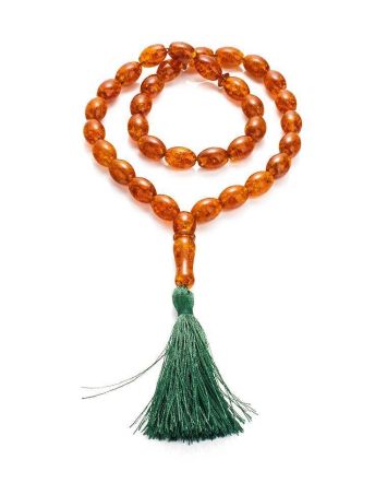 Islamic 33 Olive Cut Cognac Amber Prayer Beads, image 