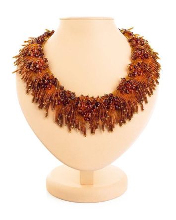 Cherry Amber Necklace With Brown Glass Beads The Fable, image 