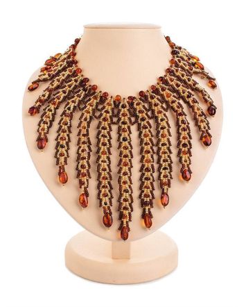 Handcrafted Cherry Amber Necklace With Glass Beads The Fable, image 