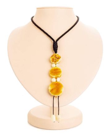 White Amber Necklace With Textile Cord The Indonesia, image 