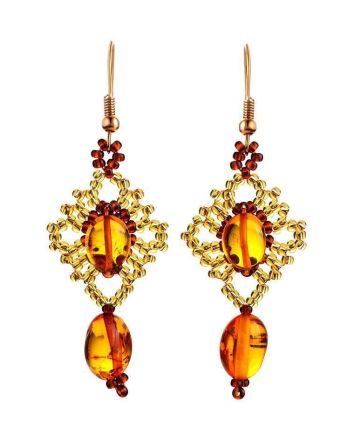Cognac Amber Braided Dangles With Glass Beads The Fable, image 