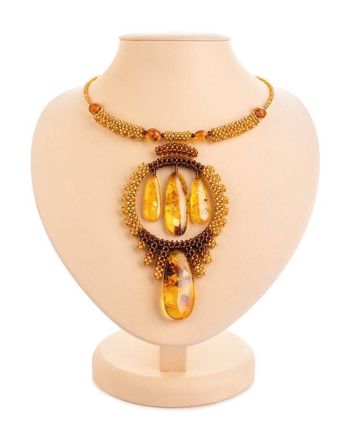 Handcrafted Lemon Amber Necklace With Beads The Fable, image 