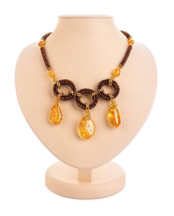 Handmade Lemon Amber Necklace With Glass Beads The Fable, image 