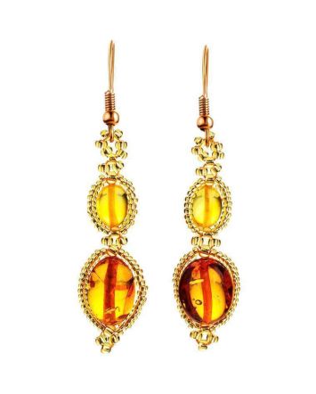 Multicolor Amber Braided Earrings With Glass Beads The Fable, image 