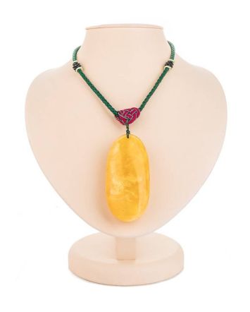 Honey Amber Pendant On Braided Cord The Beijing, image 