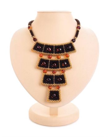 Handcrafted Cherry Amber Necklace With Glass Beads The Fable, image 