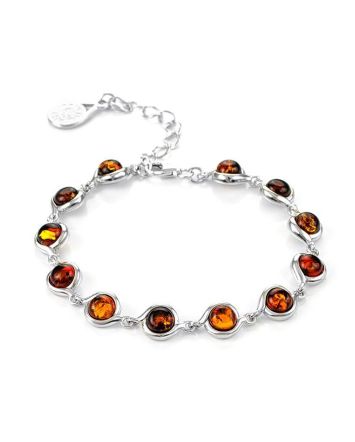 Silver Link Bracelet With Cognac Amber The Berry, image 