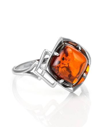 Stylish Silver Ring With Cognac Amber The Astoria, Ring Size: 12 / 21.5, image 