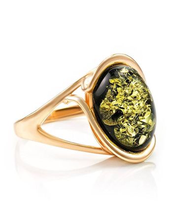 Bold Gold-Plated Ring With Green Amber The Strauss, Ring Size: 12 / 21.5, image 