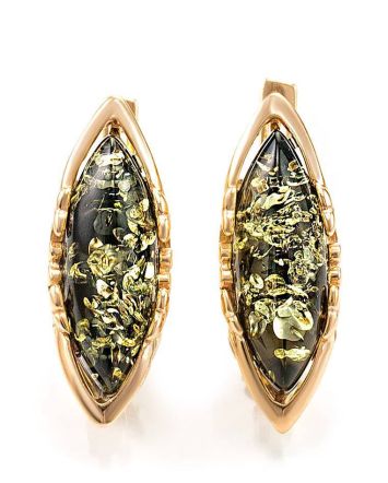 Green Amber Earrings In Gold-Plated Silver The Ballade, image 