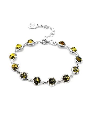Silver Link Bracelet With Green Amber The Berry, image 