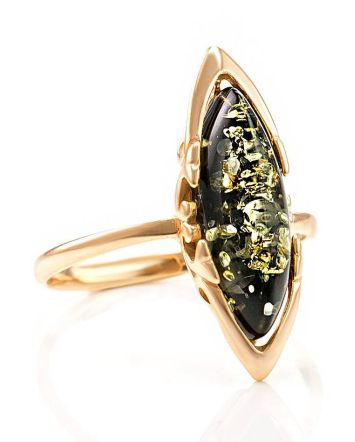Delicate Green Amber Ring In Gold-Plated Silver The Ballade, Ring Size: 7 / 17.5, image 
