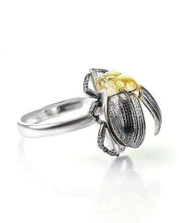 Green Amber Ring In Sterling Silver Ring The Scarab, Ring Size: 10 / 20, image 