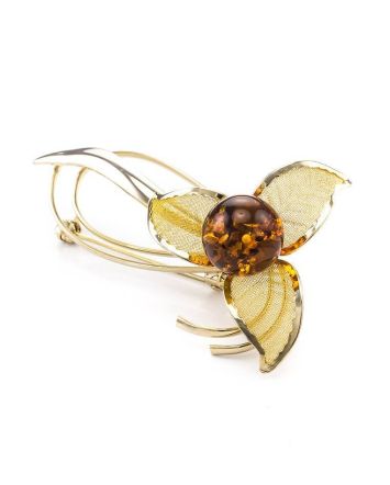 Cognac Amber Brooch In Gold Plated Silver The Beoluna, image 
