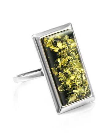 Green Amber Cocktail Ring In Sterling Silver The Chelsea, Ring Size: 12 / 21.5, image 
