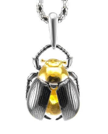 Beetle Pendant With Lemon Amber In Sterling Silver The Scarab, image 