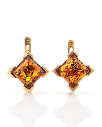 Cognac Amber Earrings In Gold-Plated Silver The Artemis, image 