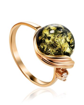 Bold Gold-Plated Ring With Amber And Crystals The Swan, Ring Size: 11.5 / 21, image 