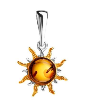 Sun Shaped Amber Pendant In Gold-Plated Silver The Helios, image 