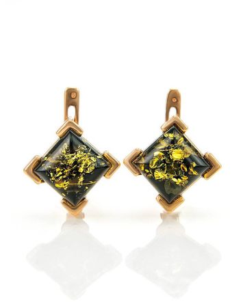 Geometric Green Amber Earrings In Gold-Plated Silver The Artemis, image 