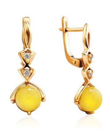Drop Amber Earrings In Gold-Plated Silver With Crystals The Sambia, image 