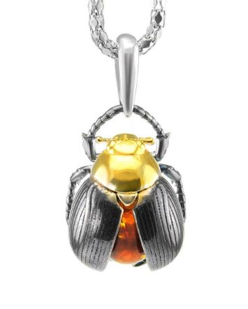 Egyptian Amber Pendant In Sterling Silver The Scarab, image 