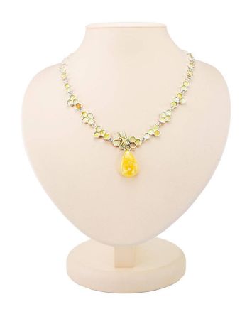 Honey Amber Necklace In Sterling Silver The Bee, image 