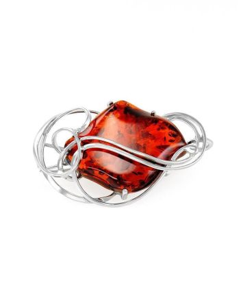 Bold Cognac Amber Brooch In Sterling Silver The Rialto, image 