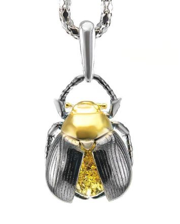 Egyptian Amber Pendant In Sterling Silver The Scarab, image 