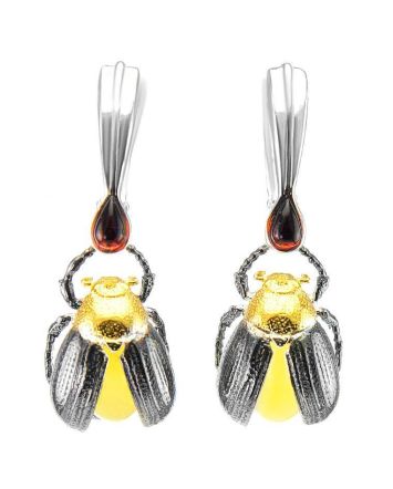 Drop Amber Earrings In Sterling Silver The Scarab, image 