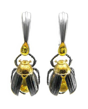Drop Amber Earrings In Sterling Silver The Scarab, image 