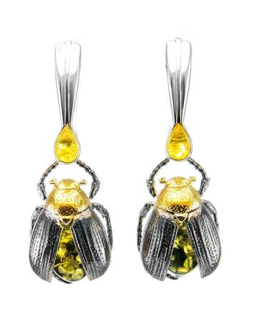 Drop Amber Earrings In Sterling Silver The Scarab, image 