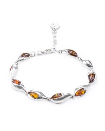 Cognac Amber Bracelet In Sterling Silver The Peony, image 