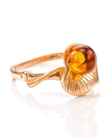 Gold-Plated Ring With Cognac Amber The Kalina, Ring Size: 12 / 21.5, image 