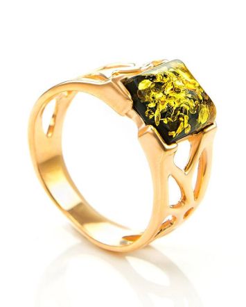 Green Amber Ring In Gold-Plated Silver The Artemis, Ring Size: 13 / 22, image 