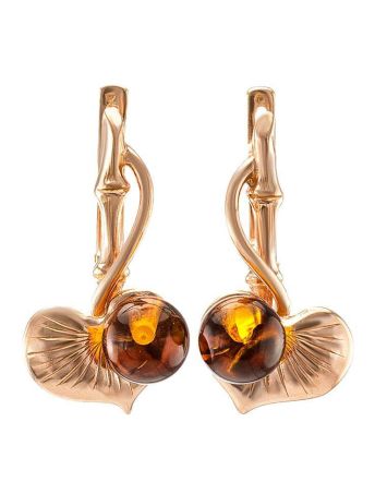 Cognac Amber Earrings In Gold-Plated Silver The Kalina, image 