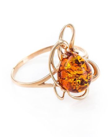 Bright Floral Amber Ring In Gold-Plated Silver The Daisy, Ring Size: 12 / 21.5, image 