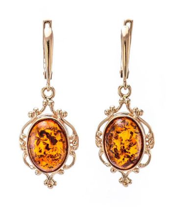 Drop Amber Earrings In Gold-Plated Silver The Carmen, image 
