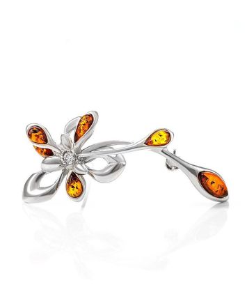 Sterling Silver Brooch With Cognac Amber The Verbena, image 