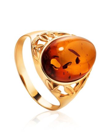 Gold-Plated Ring With Cognac Amber Stone The Carmen, Ring Size: 11 / 20.5, image 