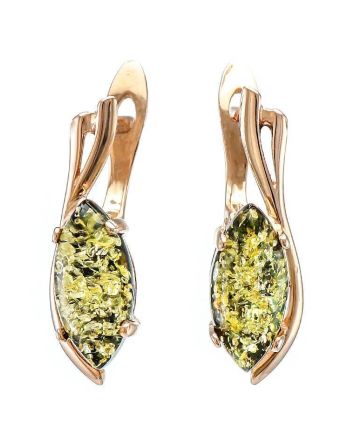 Green Amber Earrings In Gold The Verbena, image 