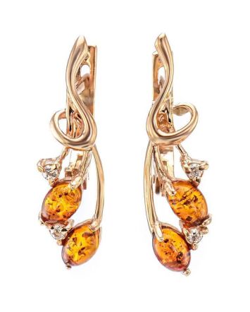 Bold Amber Earrings In Gold With Crystals The Verbena, image 