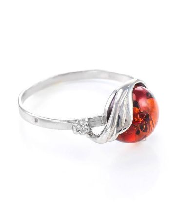 Classy Amber Ring In Sterling Silver With Crystals The Swan, Ring Size: 12 / 21.5, image 