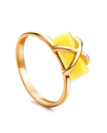 Cylindrical Cut Amber Ring In Gold The Scandinavia, Ring Size: 8 / 18, image 