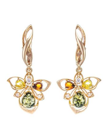Drop Amber Earrings In Gold With Crystals The Edelweiss, image 