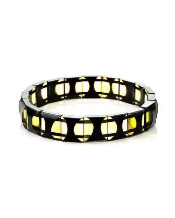 Geometric Two Toned Amber Stretch Bracelet, image 