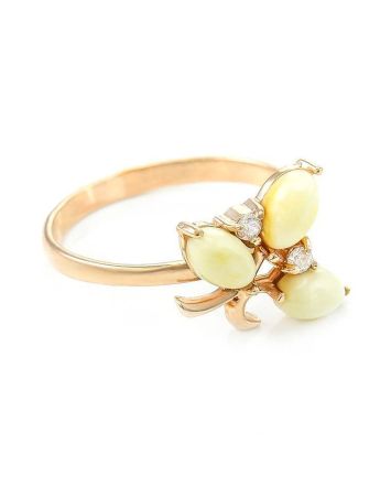 Floral Honey Amber Ring In Gold With Crystals The Verbena, Ring Size: 6 / 16.5, image 