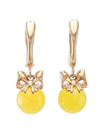 Golden Drop Earrings With Honey Amber, image 