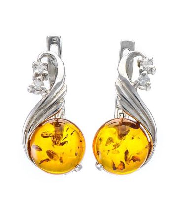Amber Earrings In Sterling Silver With Crystals The Swan, image 